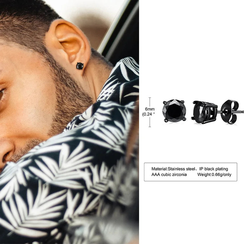 Men Stud Earring,Triangle Pierced Crystal Zircon Stud Earrings,Stainless Steel Tiny Minimalist Studs for Mens Women Jewelry