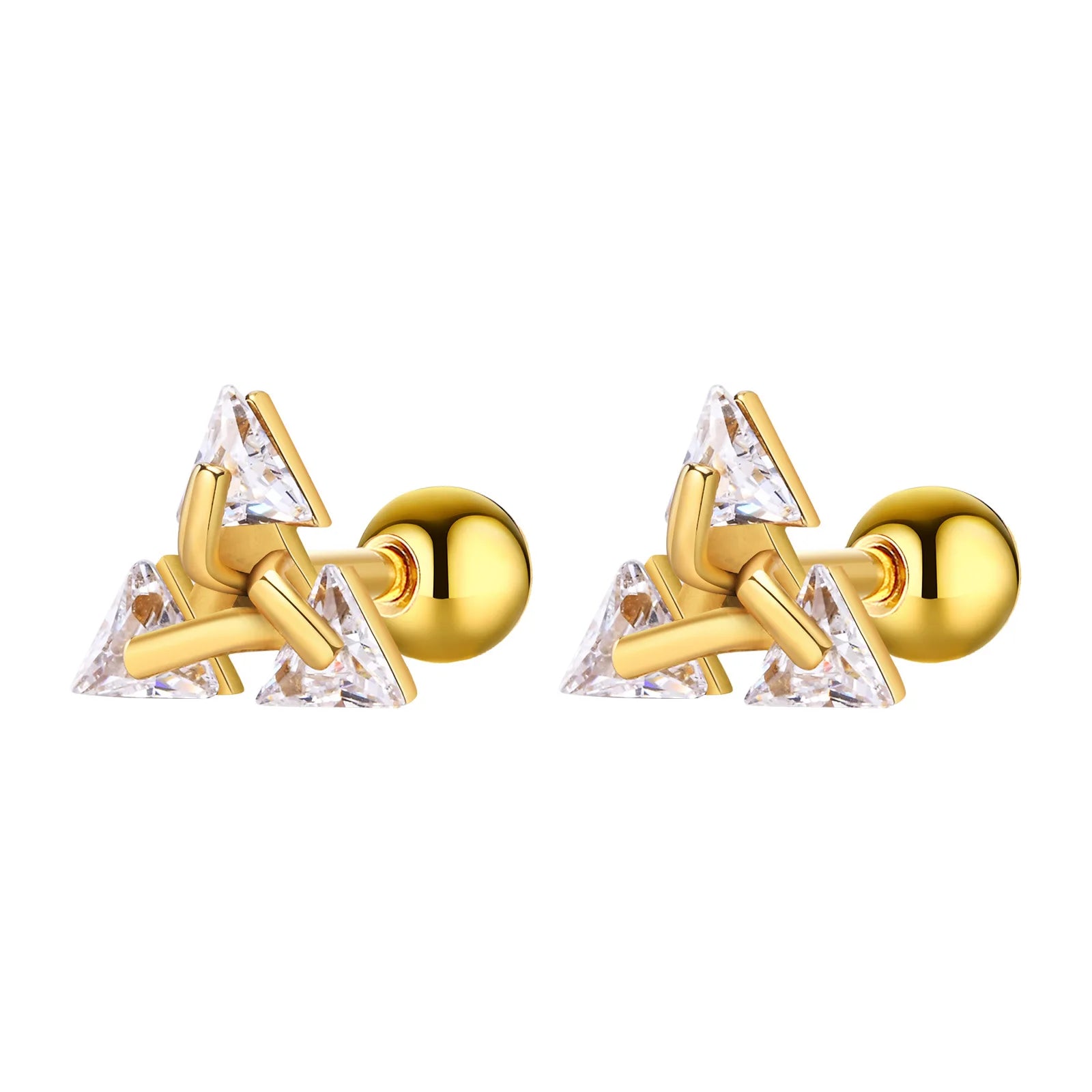 Men Stud Earring,Triangle Pierced Crystal Zircon Stud Earrings,Stainless Steel Tiny Minimalist Studs for Mens Women Jewelry