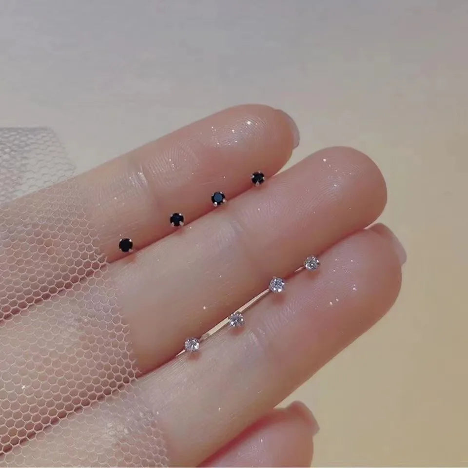 Trendy Mini Rhinestones Stud Earrings for Women Girls Daily Jewelry Cute Round Geometry Small Earrings Accessories