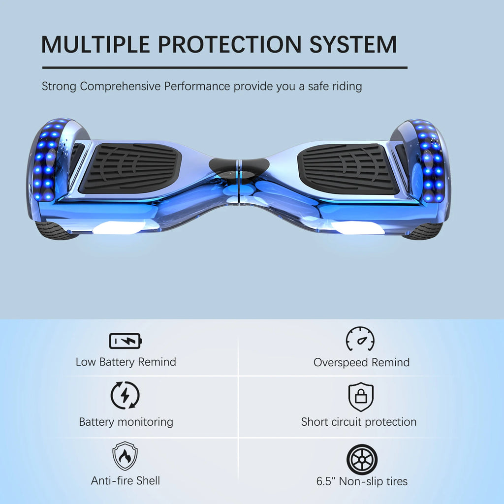 RCB Hoverboard, 6.5 Inch Two Wheel Hoverboard with Bluetooth Speaker with LED Light, Hoverboard Great Gift for Kids and Adults