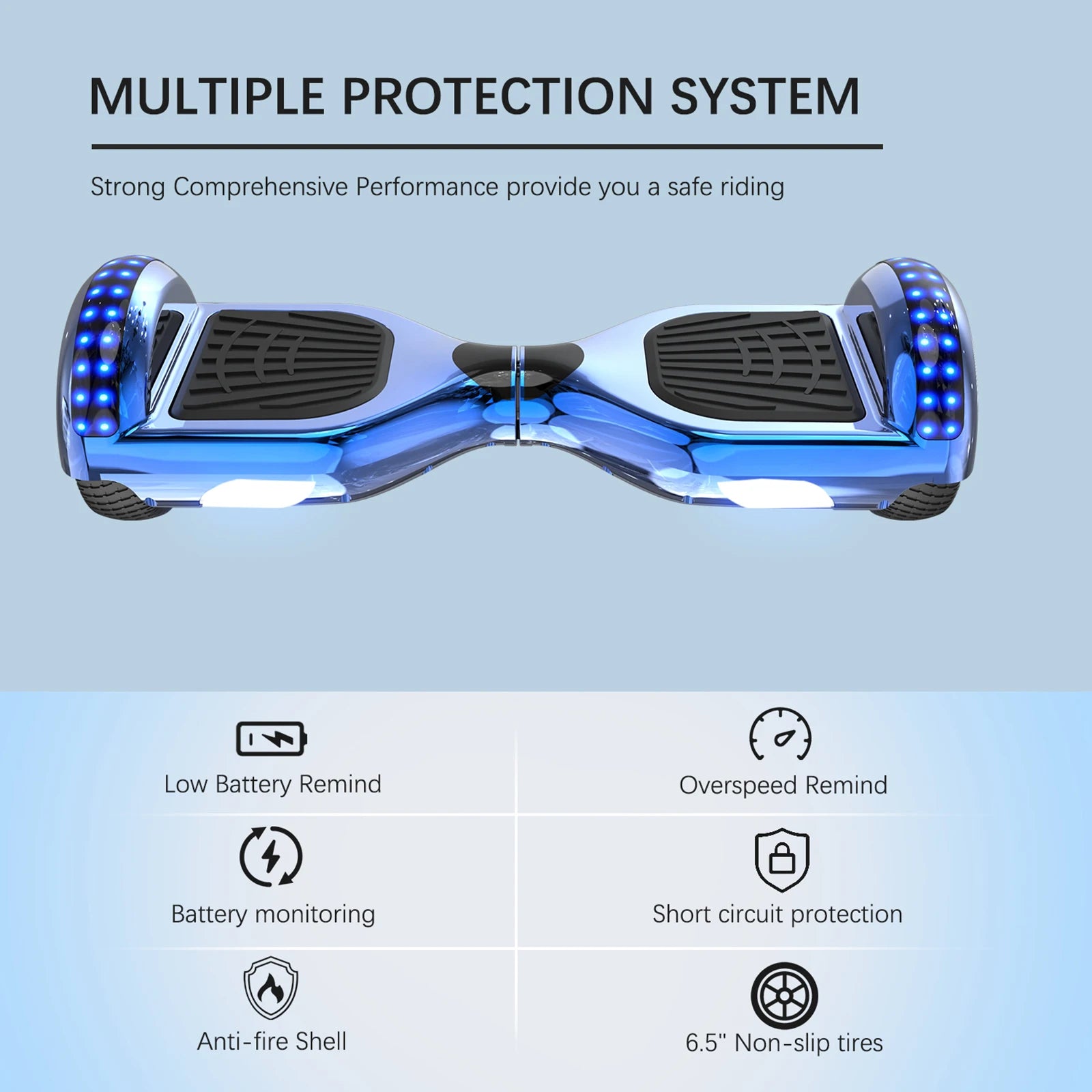 RCB Hoverboard, 6.5 Inch Two Wheel Hoverboard with Bluetooth Speaker with LED Light, Hoverboard Great Gift for Kids and Adults